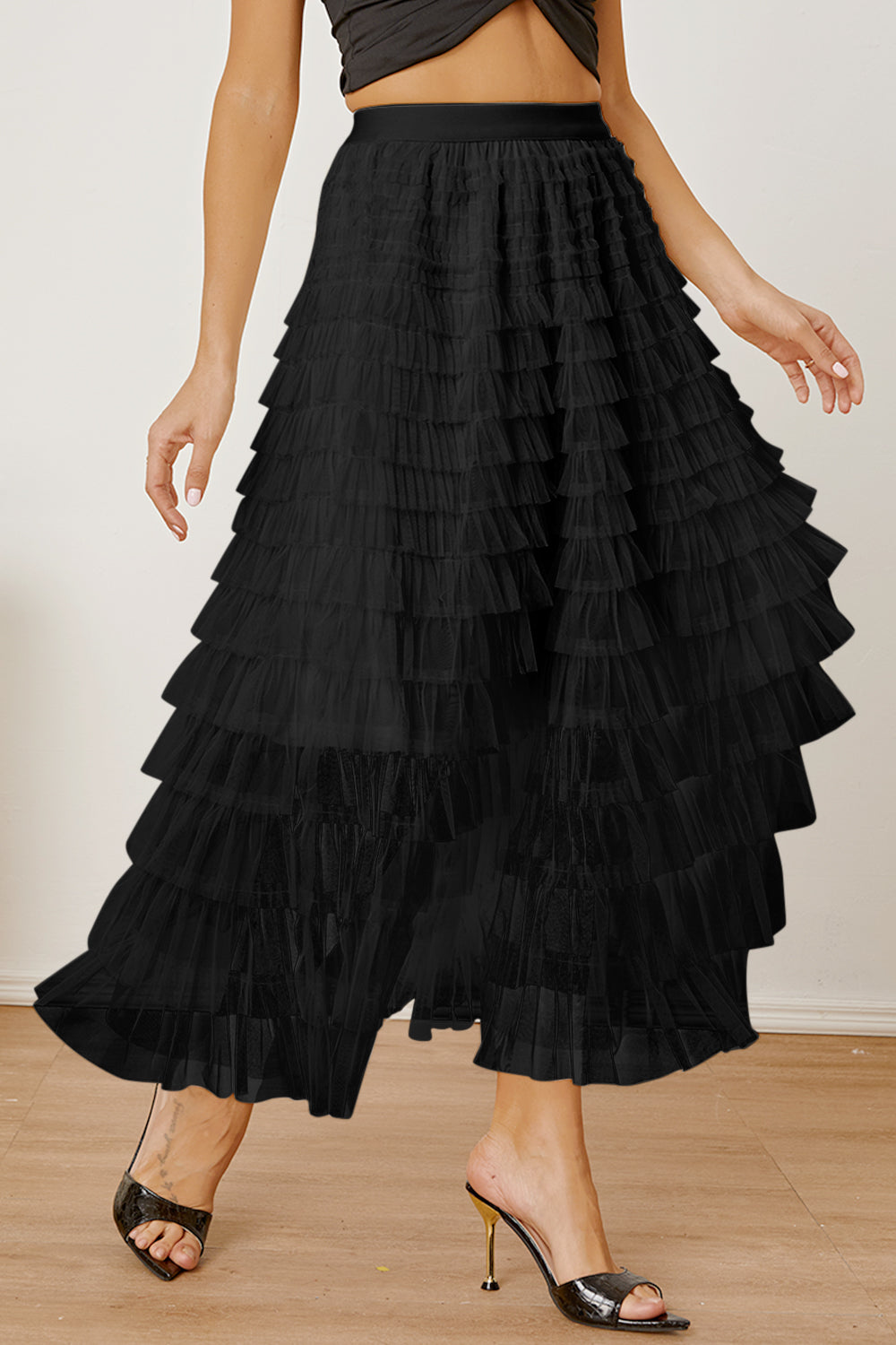 Ruched High Waist Tiered Skirt