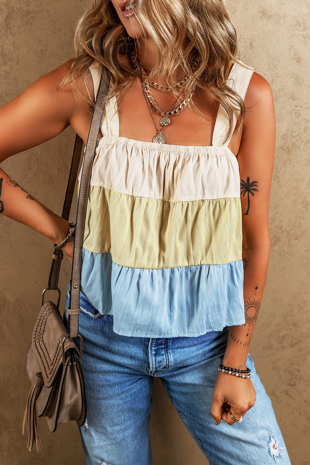 Color Block Square Neck Wide Strap Cami 