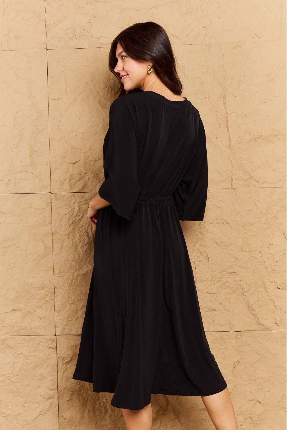 OneTheLand Make Your Move Solid Surplice Midi Dress 