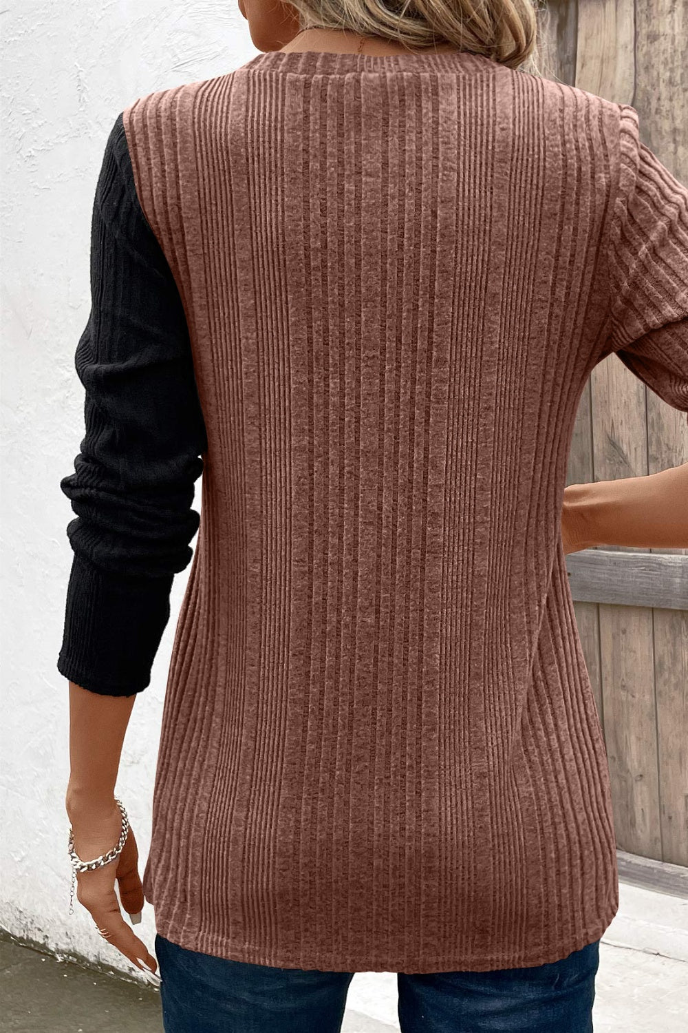 Contrast Long Sleeve Knit Top 