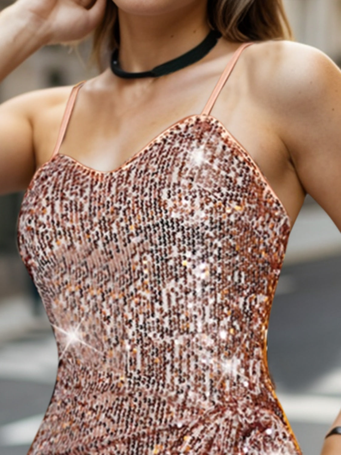 Sequin Sweetheart Neck Mini Cami Dress 