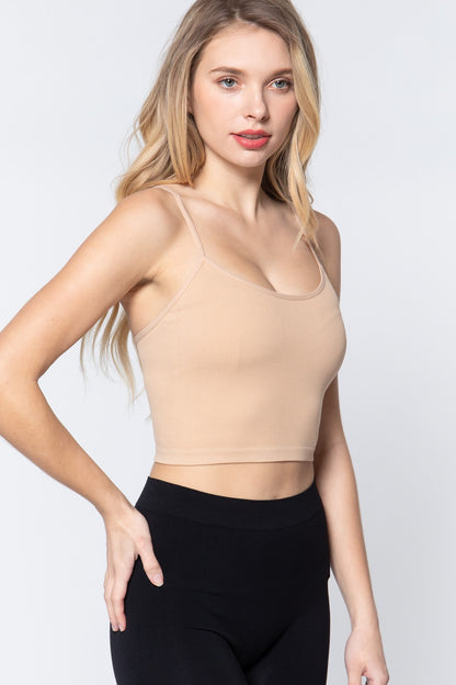 ACTIVE BASIC Round Neck Crop Rib Seamless Cami 