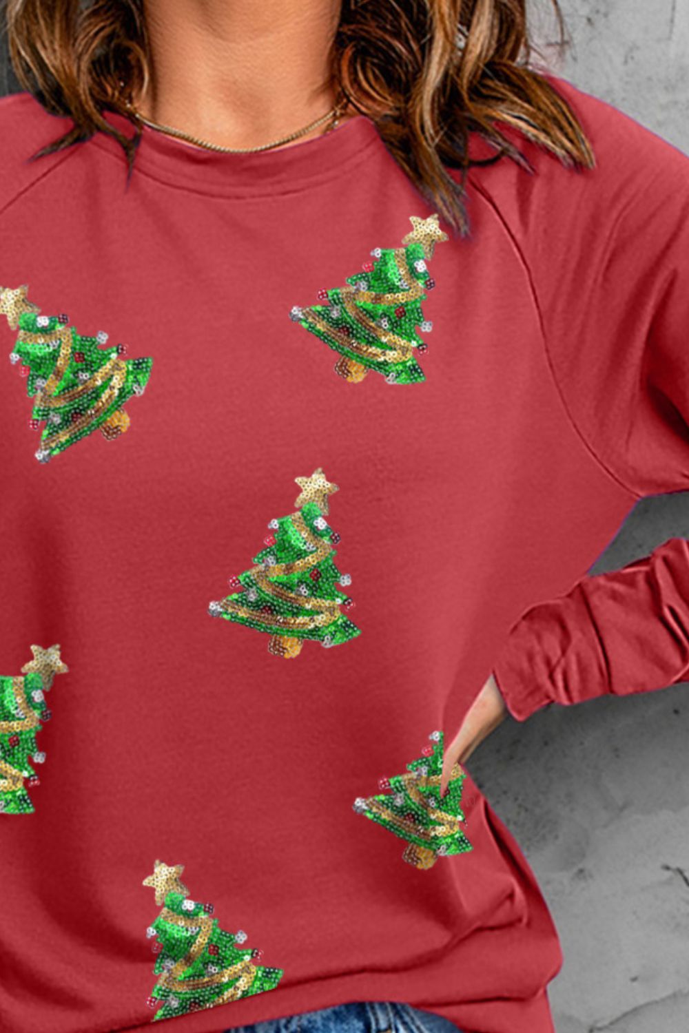 Sequin Patch Christmas Tree Sweatshirt 