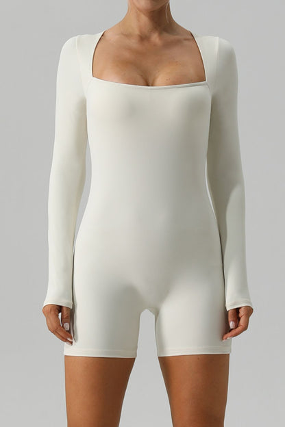 Square Neck Long Sleeve Active Romper 