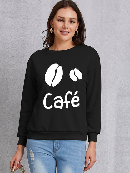 CAFE Round Neck Dropped Shoulder Sweatshirt 