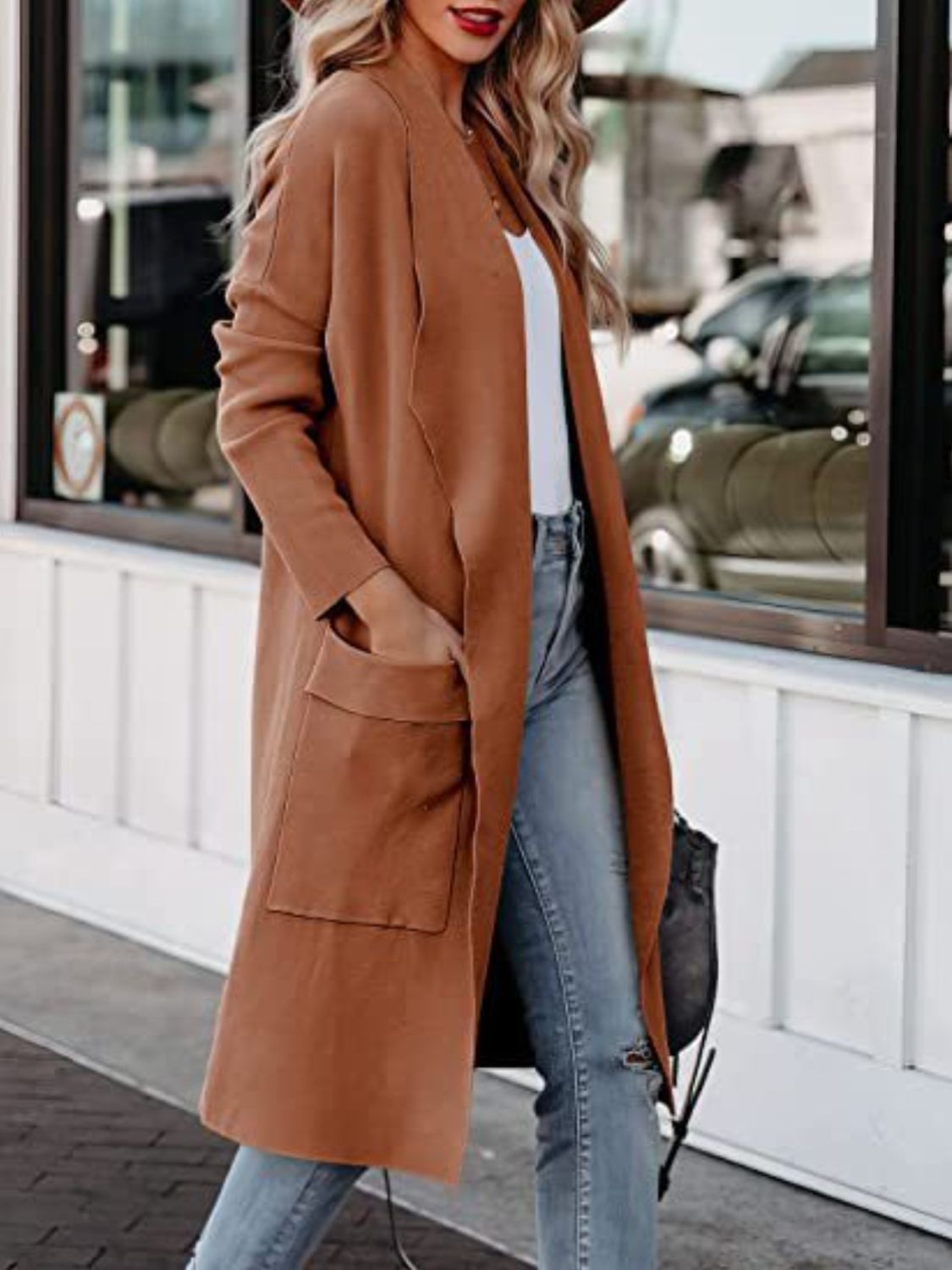 Open Front Dropped Shoulder Outerwear 