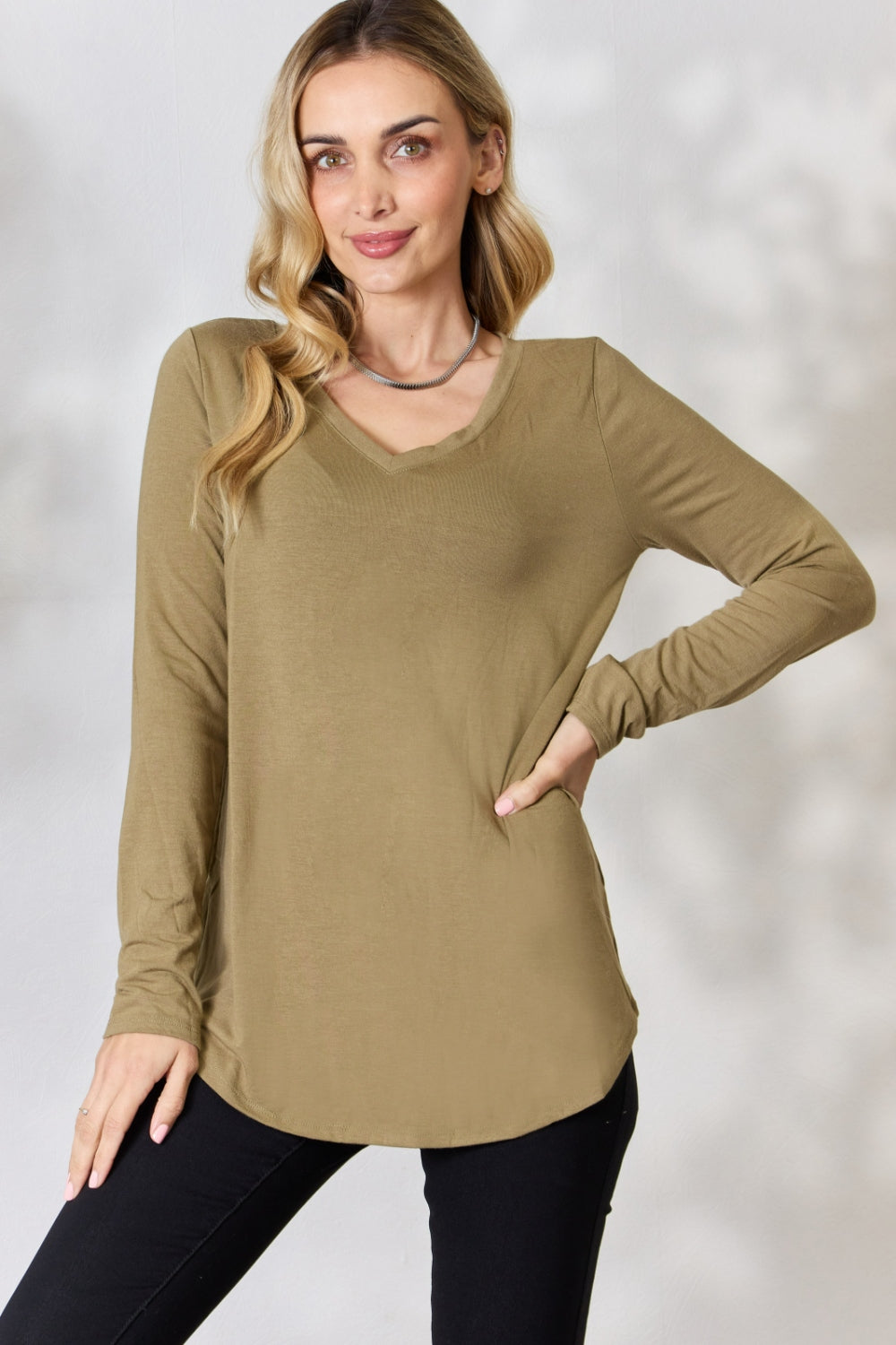 Zenana Full Size V-Neck Long Sleeve T-Shirt 