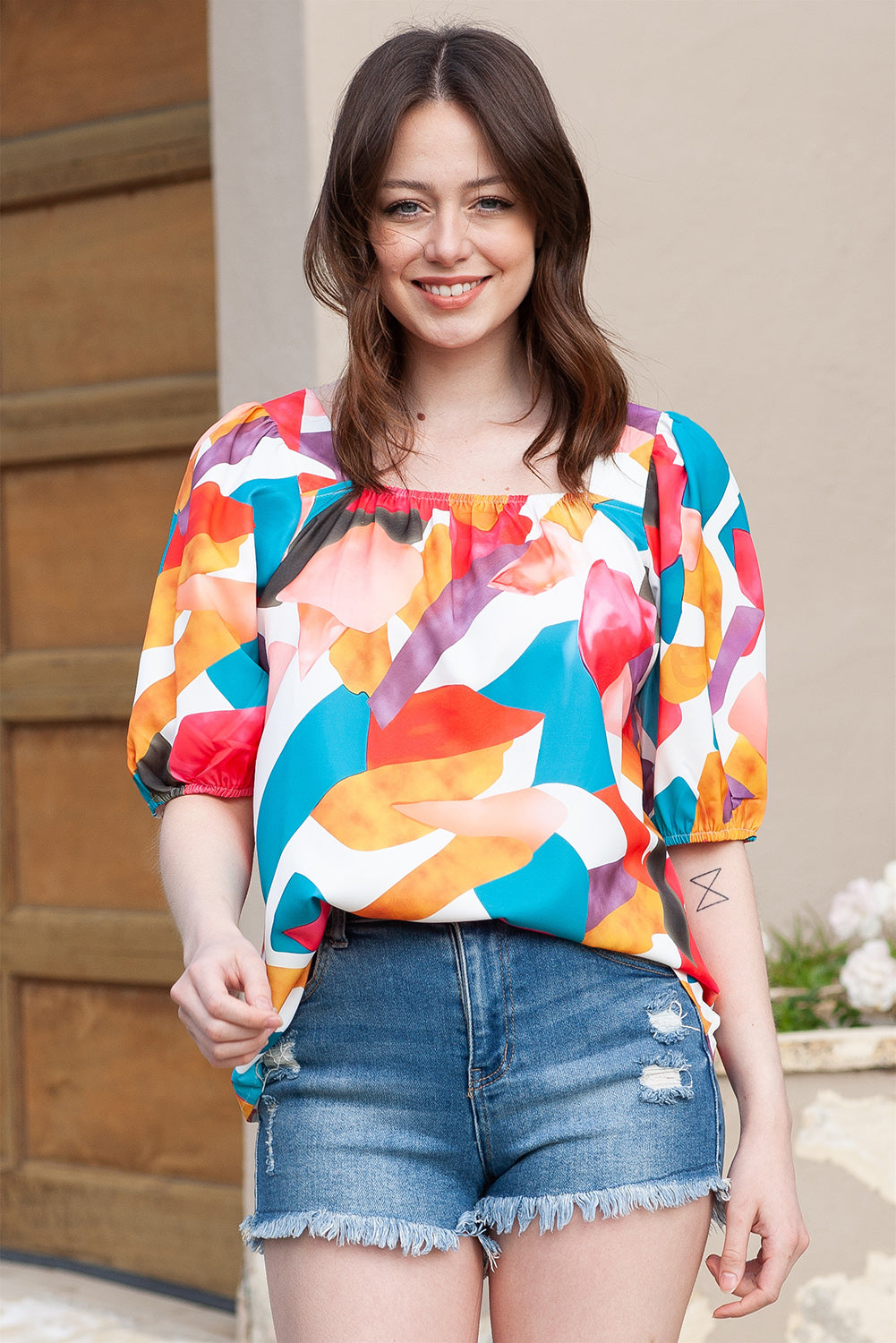 Printed Square Neck Half Sleeve Top 