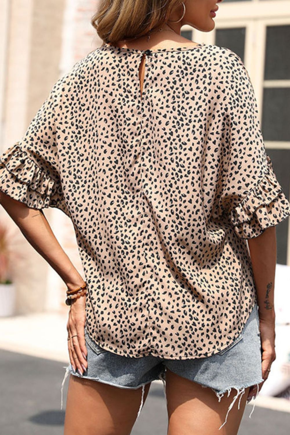 Leopard Print Flounce Sleeve Top 