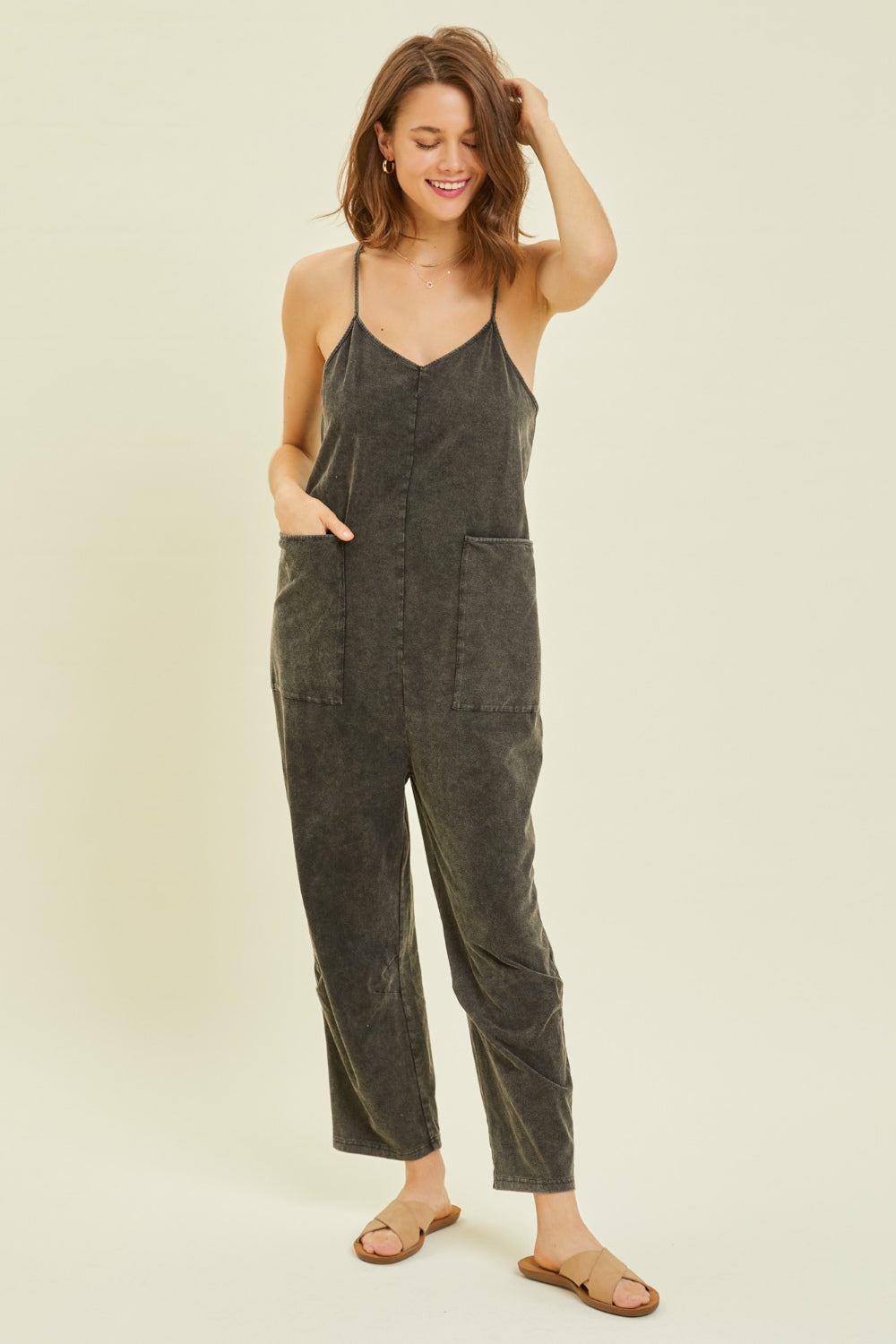 HEYSON Full Size Mineral-Washed Oversized Jumpsuit with Pockets 