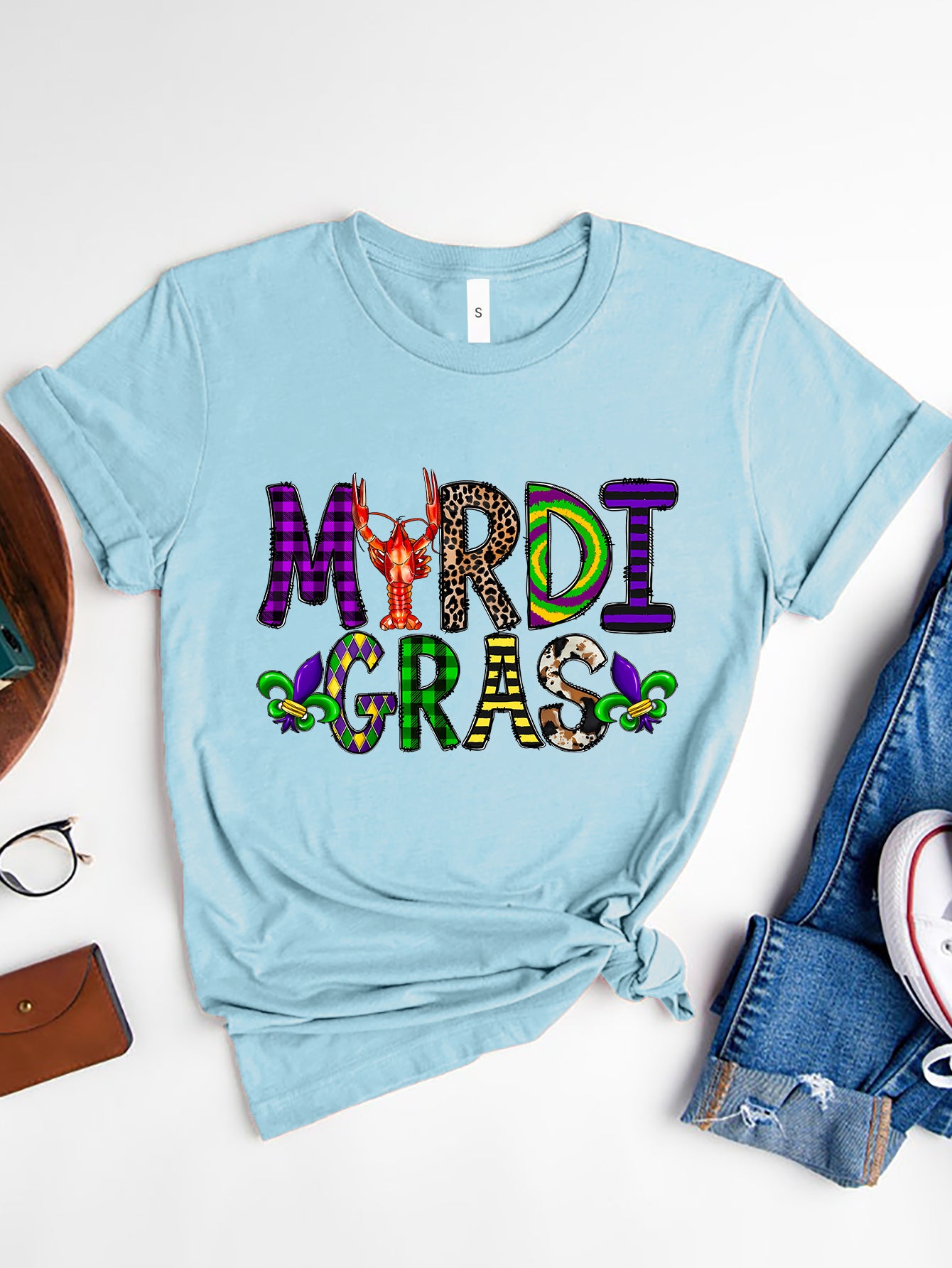 MARDI GRAS Round Neck Short Sleeve T-Shirt 