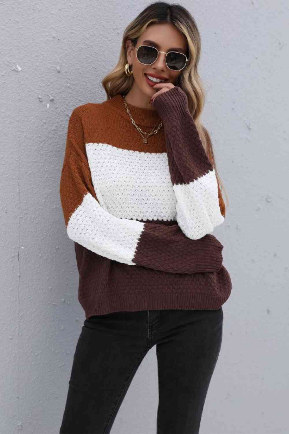 Color Block Long Sleeve Sweater 