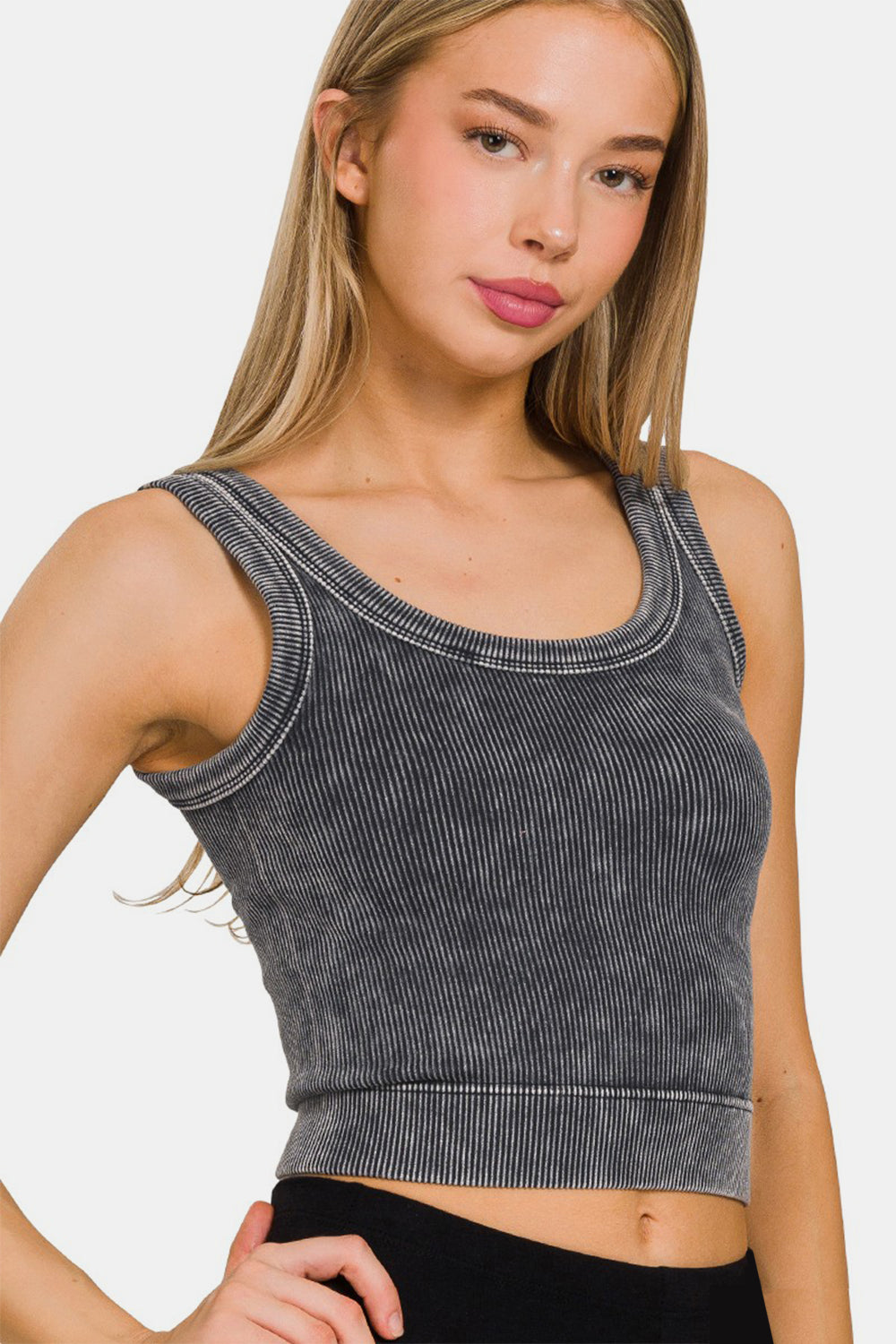 Zenana Washed Scoop Neck Wide Strap Tank - Babbazon