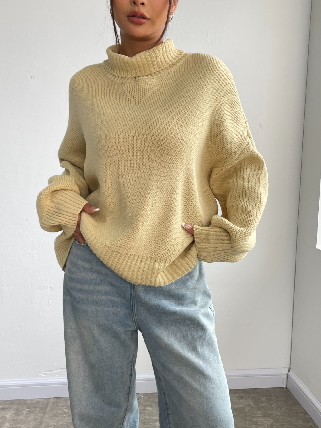 Turtleneck Dropped Shoulder Sweater 