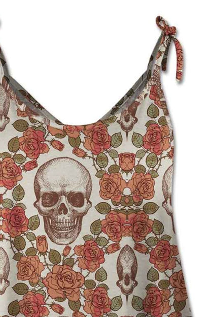 Skull Scoop Neck Tie Shoulder Cami 