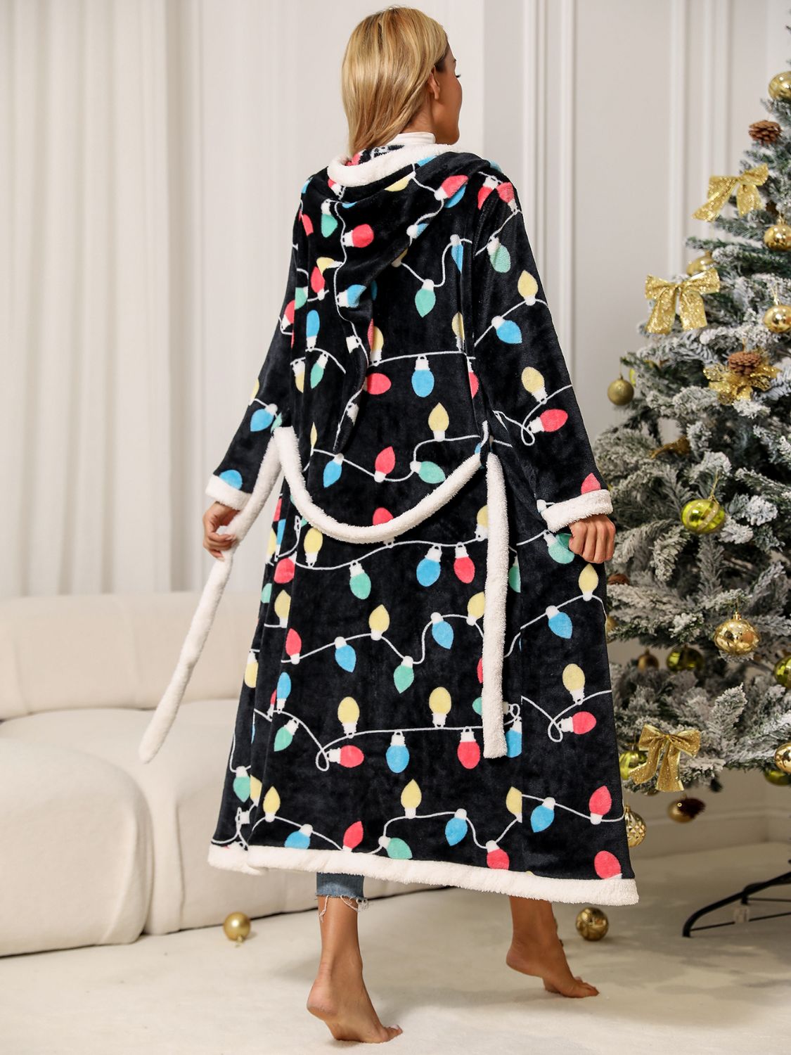 Tie Waist Hooded Robe 