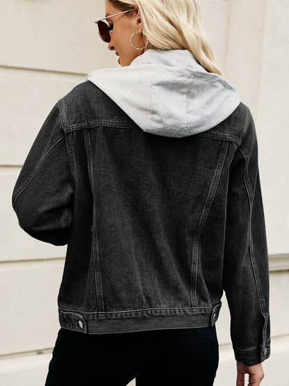 Drawstring Hooded Button Up Denim Jacket 