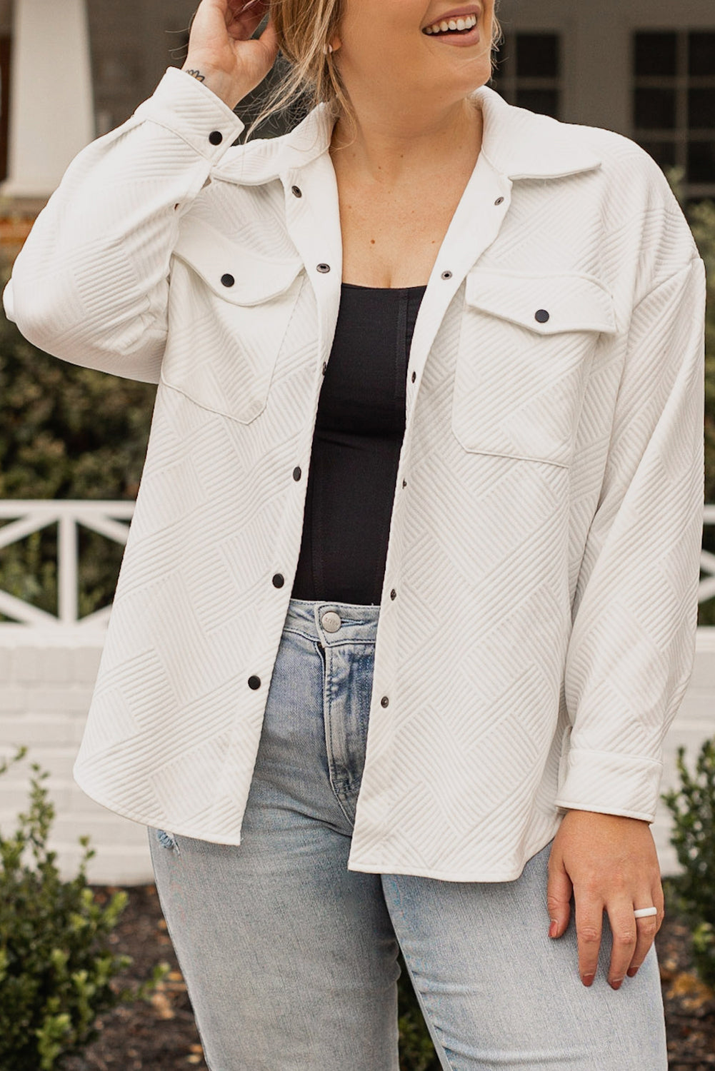 Plus Size Snap Down Dropped Shoulder Jacket 