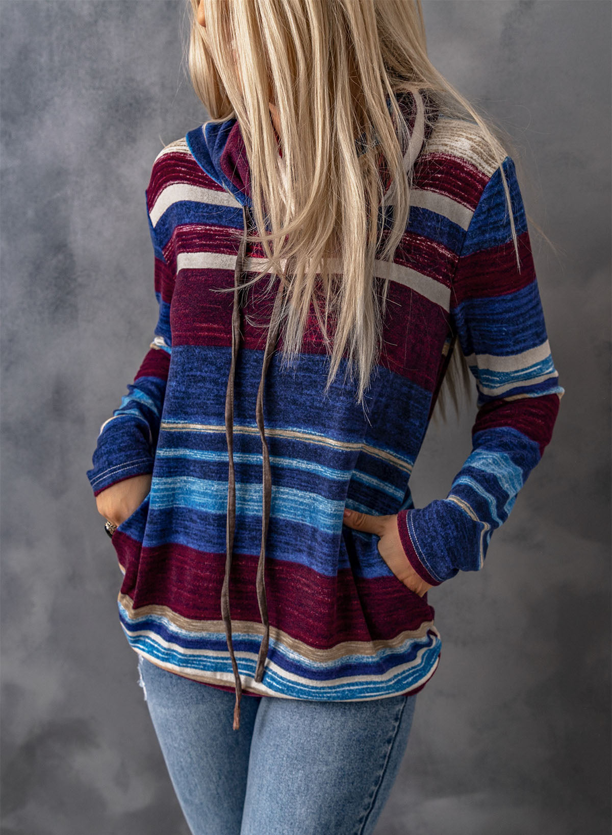 Striped Cowl Neck Tunic Sweatshirt 