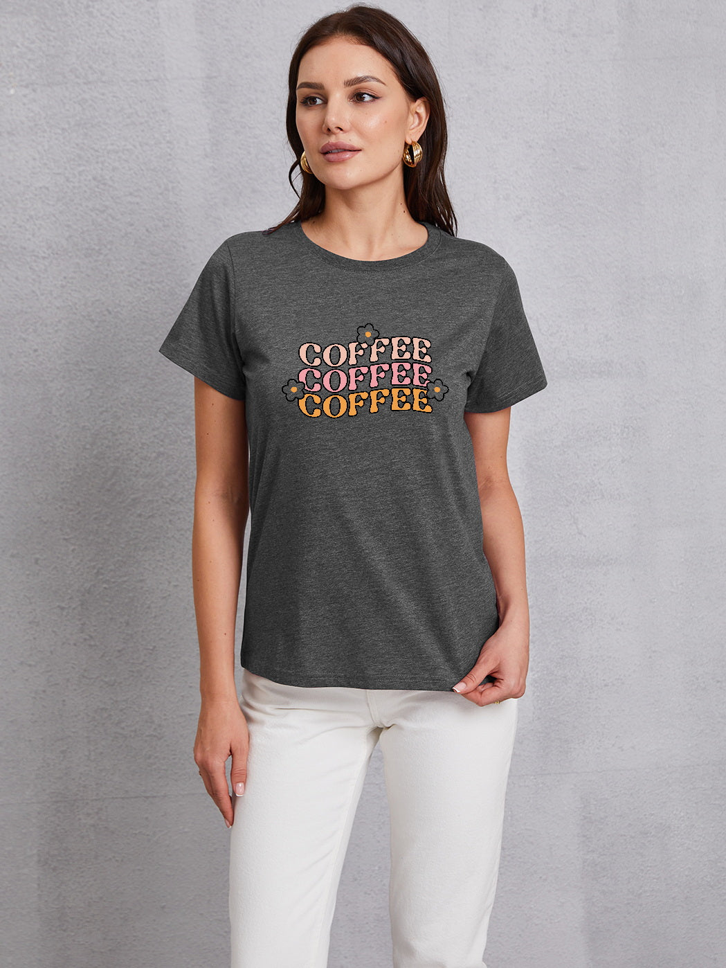 COFFEE Round Neck Short Sleeve T-Shirt 