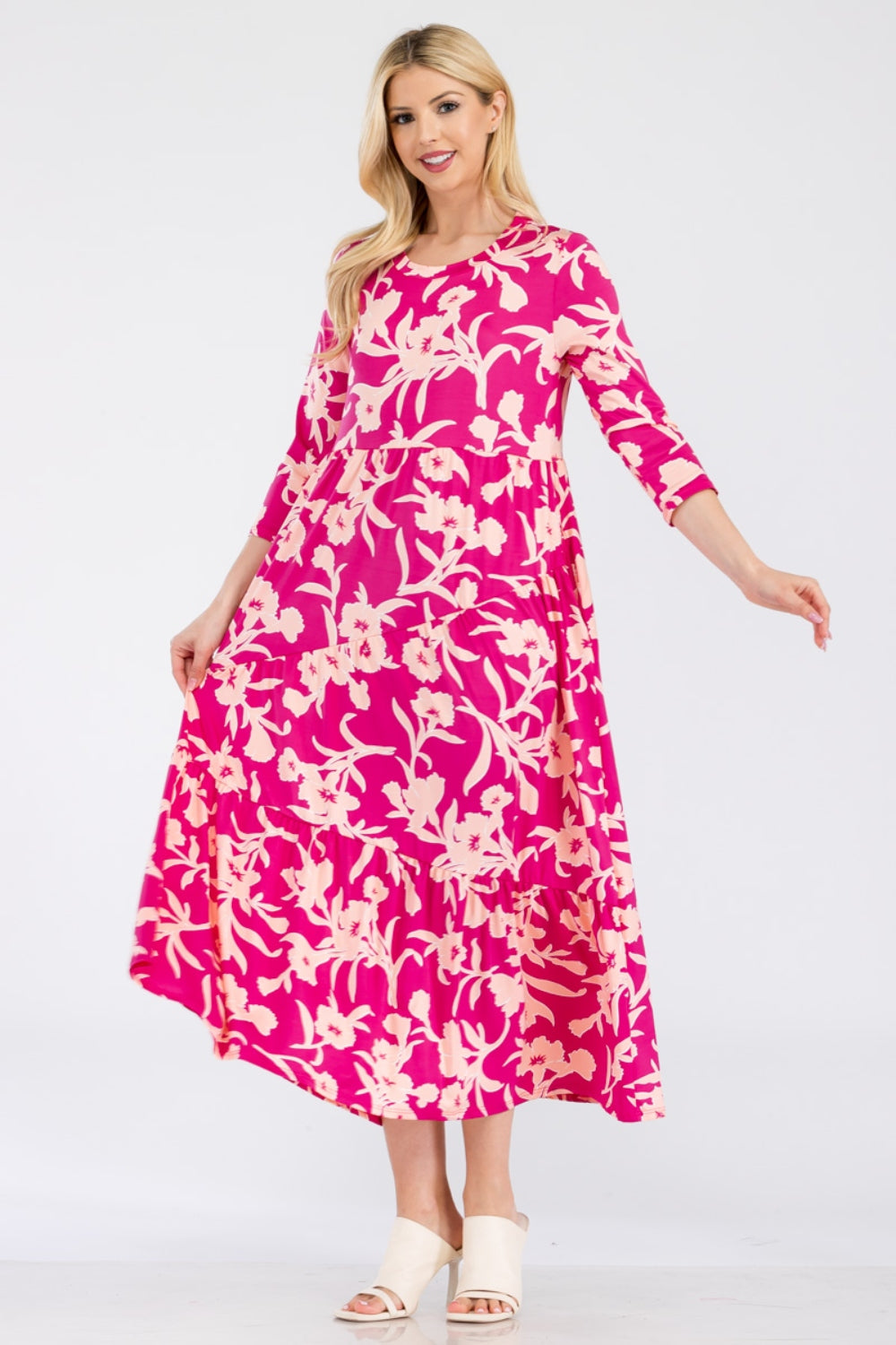 Celeste Full Size Floral Round Neck Ruffle Hem Dress 