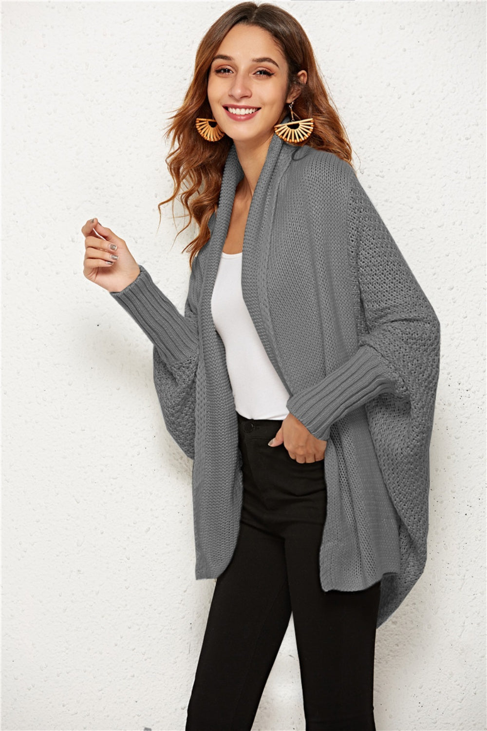 Open Front Batwing Sleeve Cardigan 