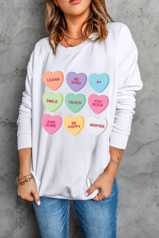 Heart Round Neck Dropped Shoulder Sweatshirt 