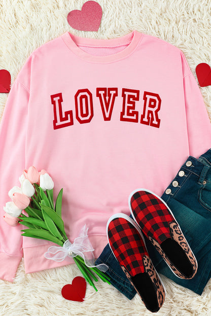 LOVER Round Neck Dropped Shoulder Sweatshirt 