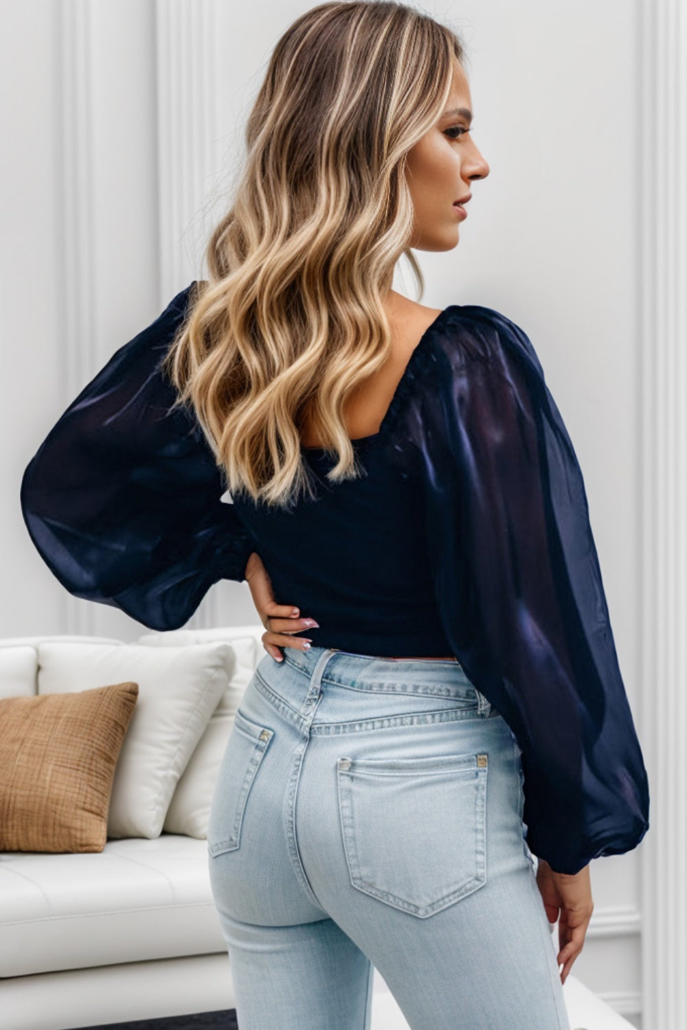 Square Neck Balloon Sleeve Blouse 