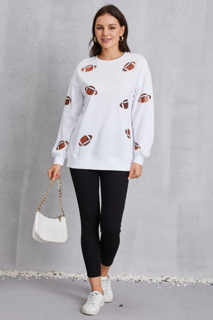 Football Sequin Patch Long Sleeve Sweatshirt 