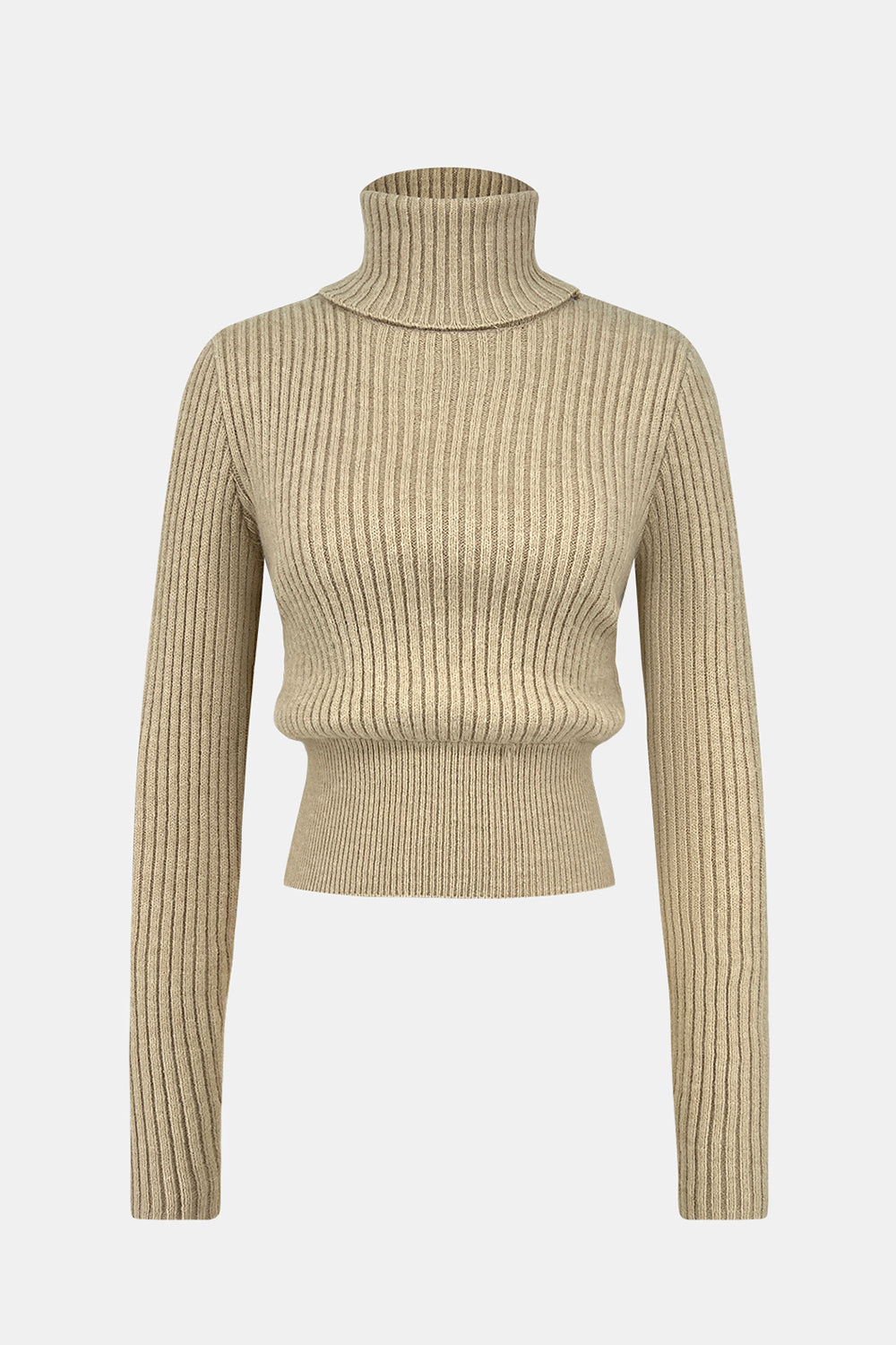 Ribbed Turtleneck Long Sleeve Sweater 