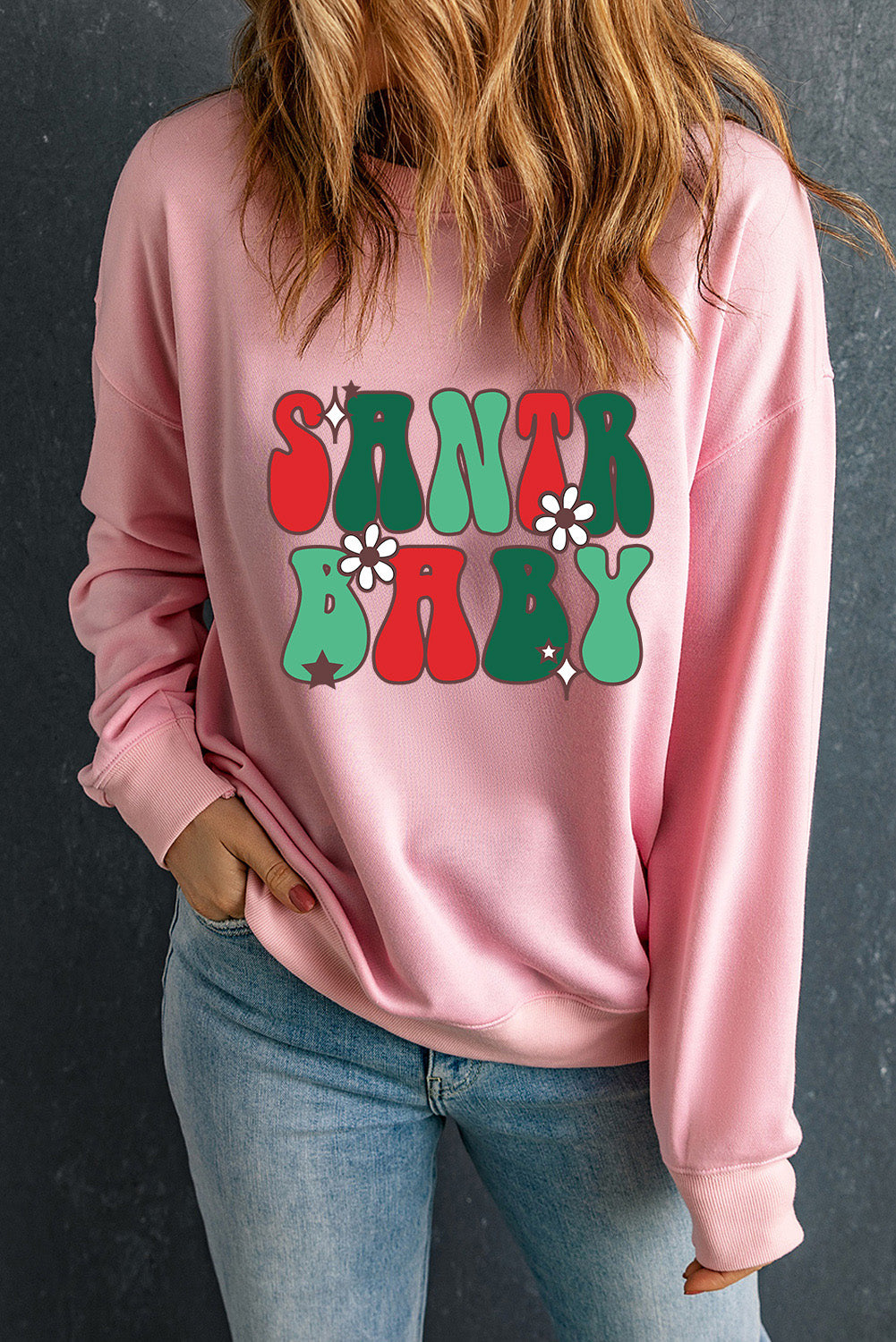 SANTA BABY Graphic Round Neck Sweatshirt 