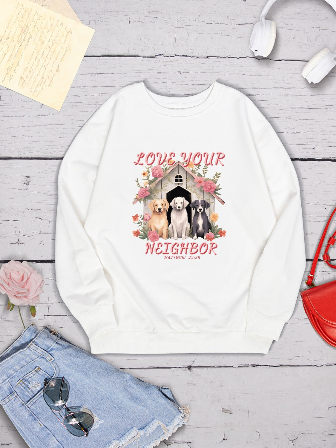 LOVE YOUR NEIGHBOR Round Neck Sweatshirt 