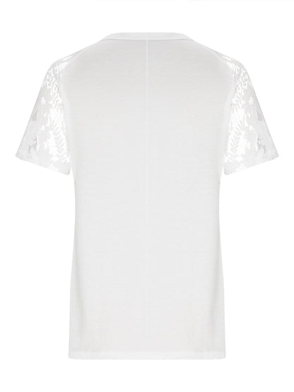 Lace Detail Half Button Short Sleeve T-Shirt 