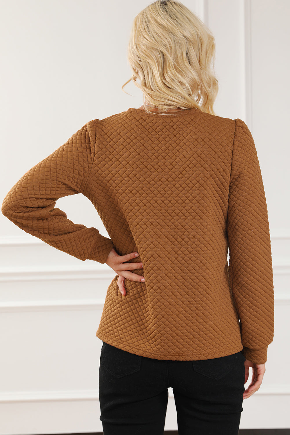 Texture Round Neck Long Sleeve Sweatshirt 