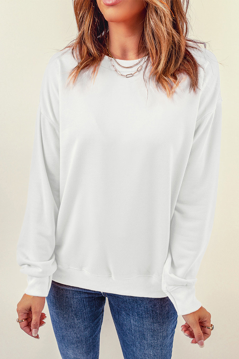 Round Neck Dropped Shoulder Sweatshirt 