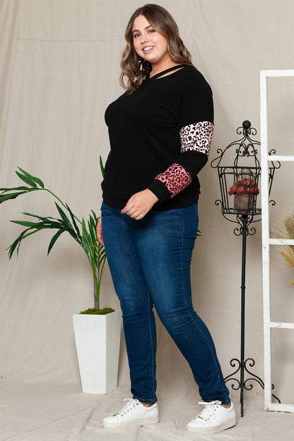 Plus Size Leopard Dropped Shoulder Long Sleeve T-Shirt 