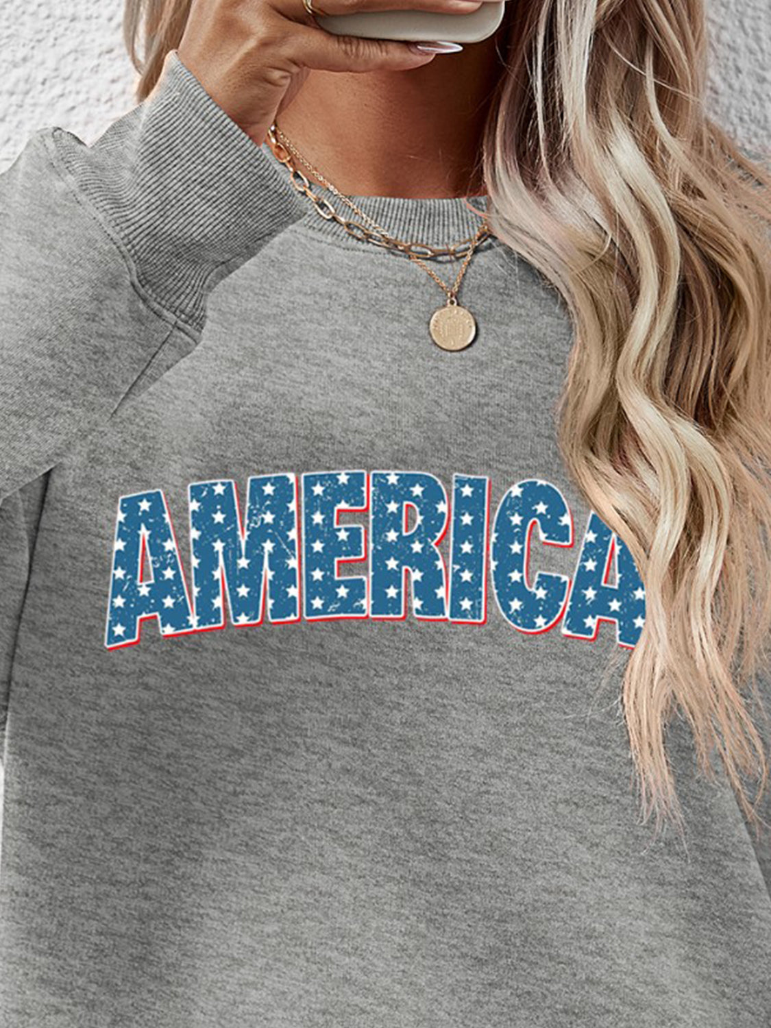 AMERICA Round Neck Dropped Shoulder Sweatshirt 