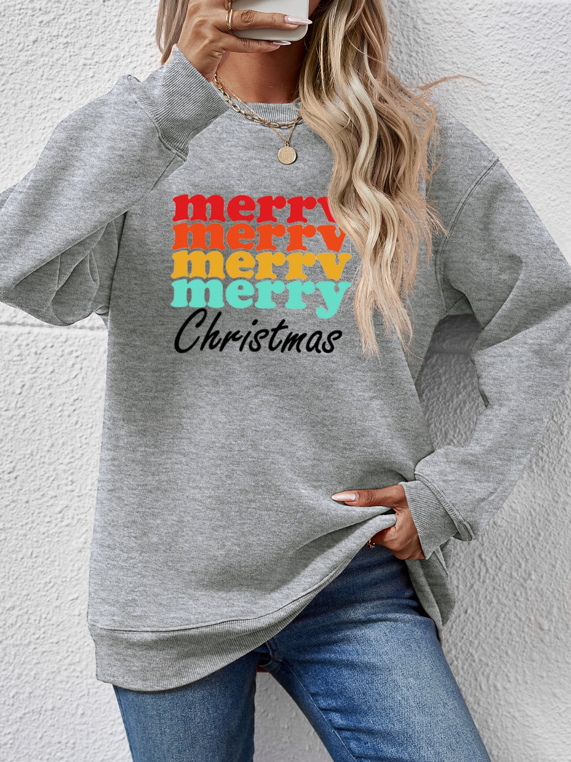 MERRY CHRISTMAS Graphic Long Sleeve Sweatshirt 