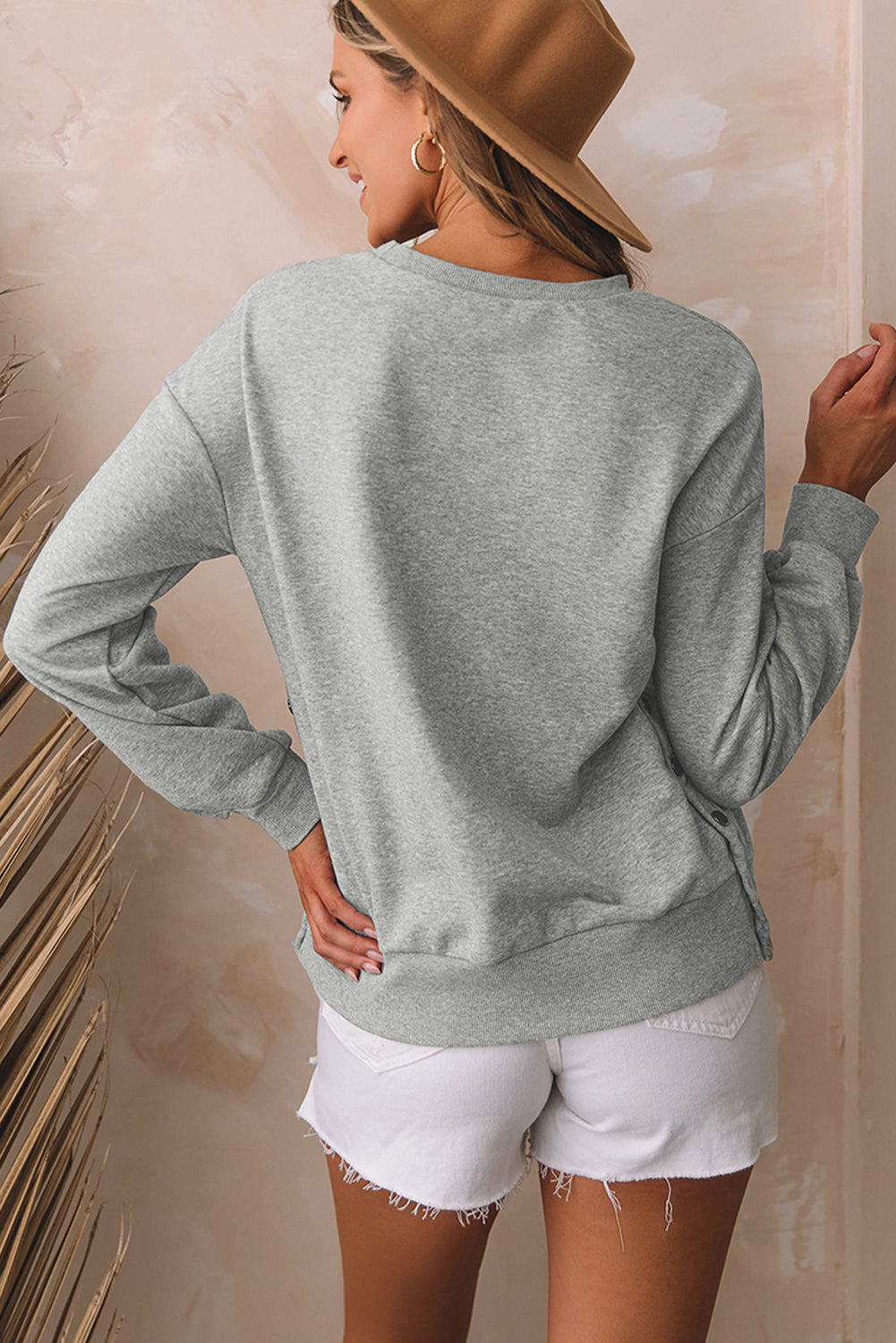 Round Neck Dropped Shoulder Sweatshirt 