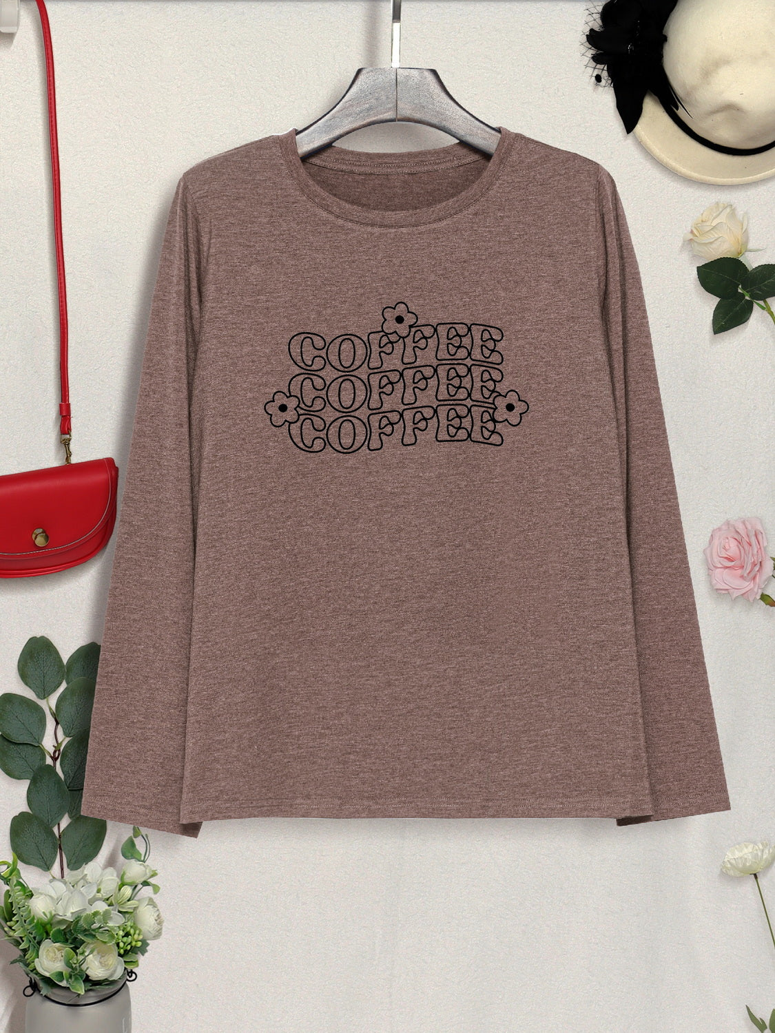 COFFEE Round Neck Long Sleeve T-Shirt 