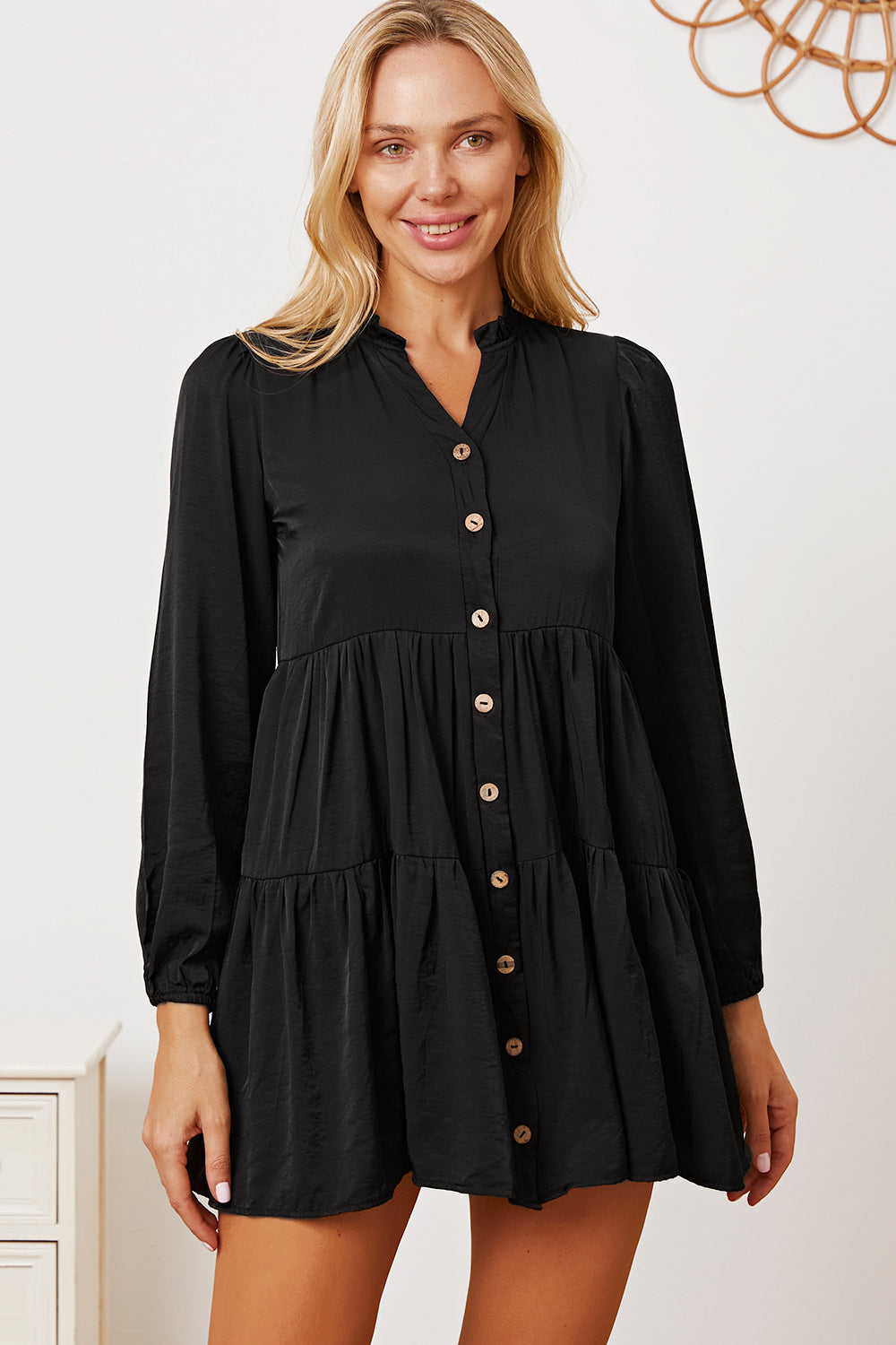 Ruffled Button Up Long Sleeve Tiered Shirt 