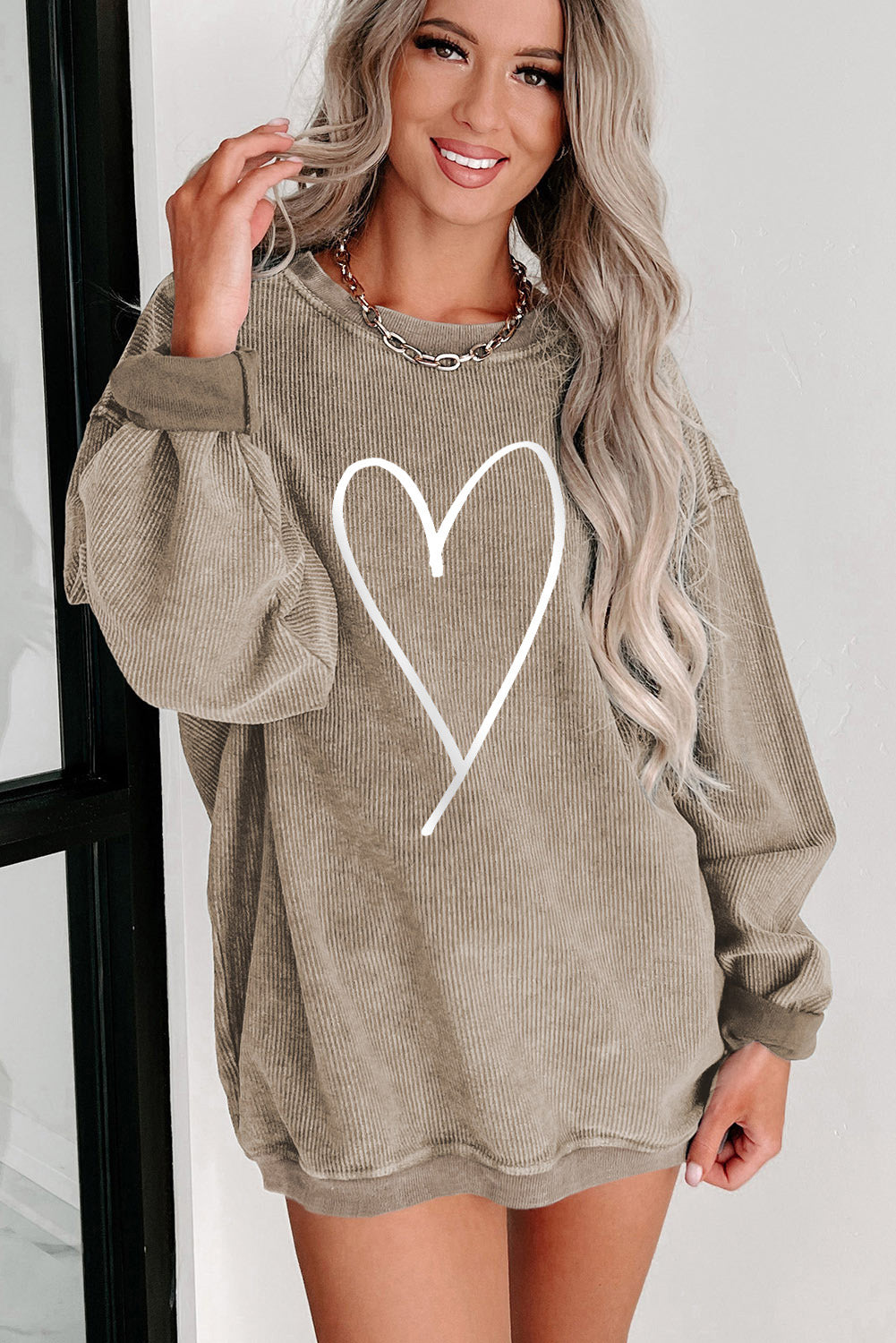 Heart Round Neck Dropped Shoulder Sweatshirt - Babbazon sweatshirt