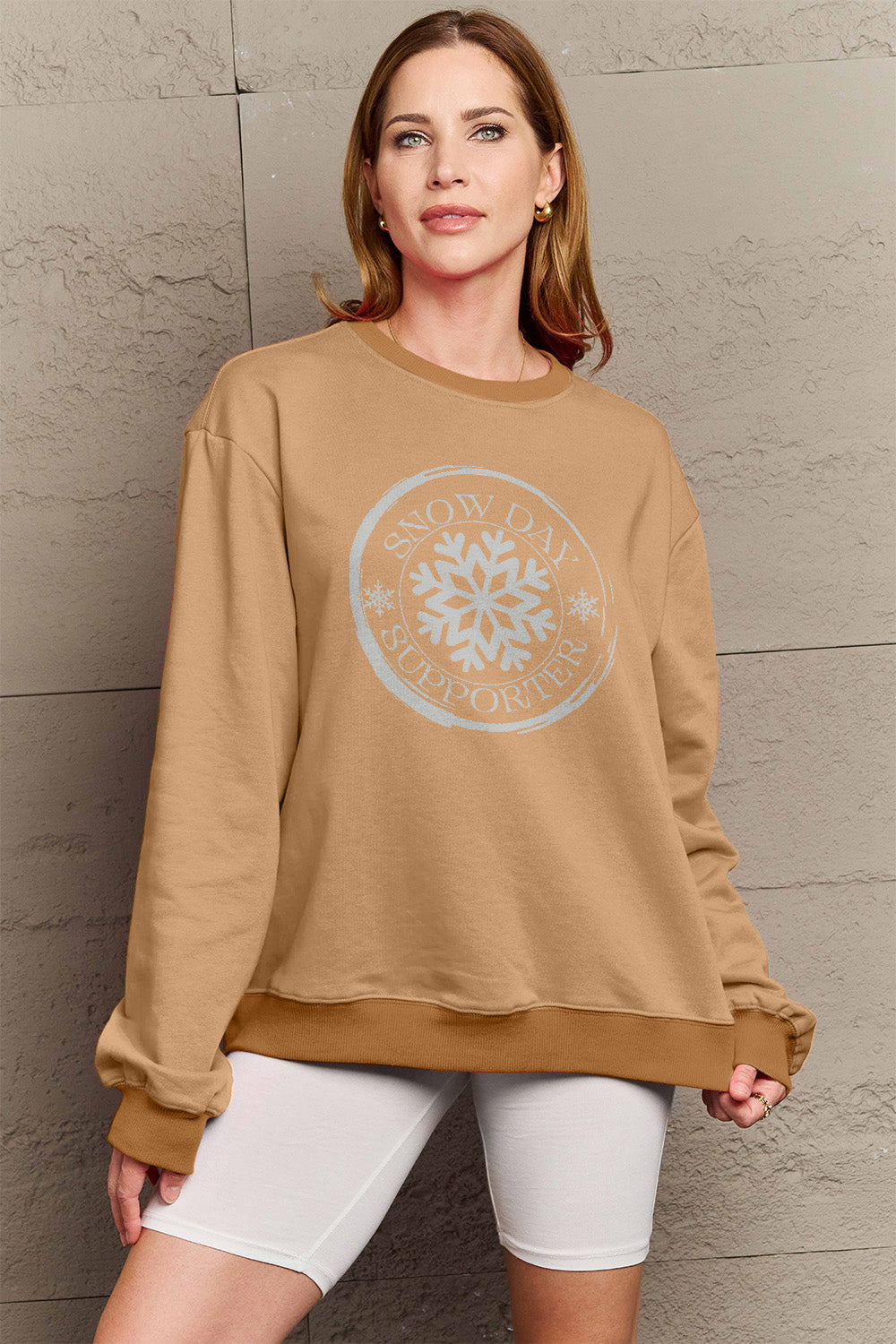 Simply Love Full Size SNOW DAY SUPPORTER Round Neck Sweatshirt 