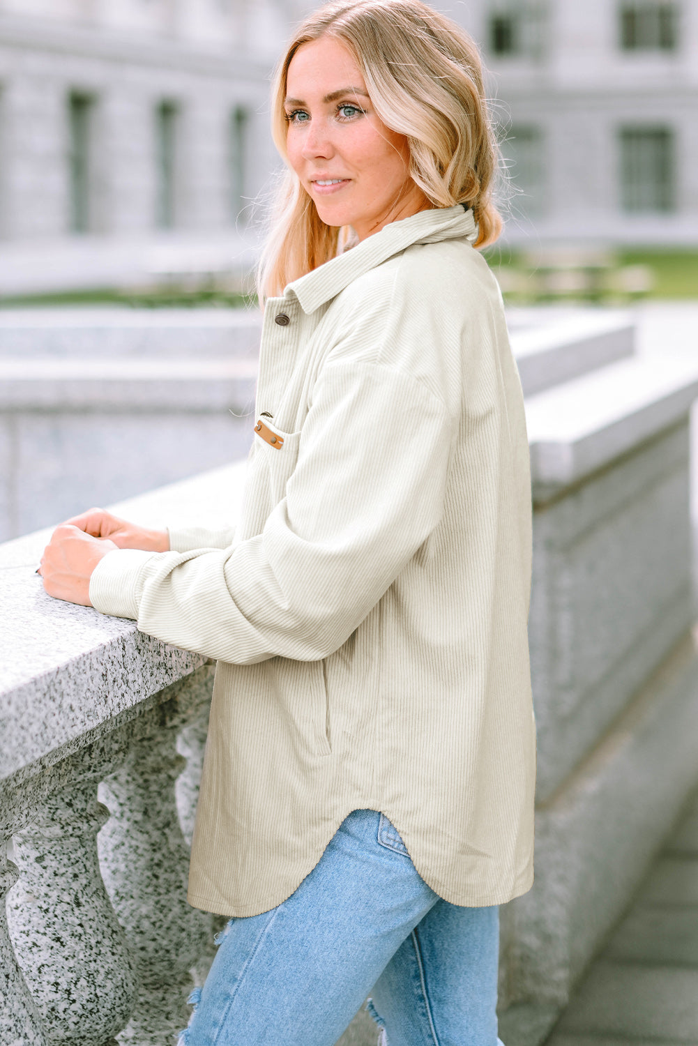 Collared Neck Button Down Jacket 