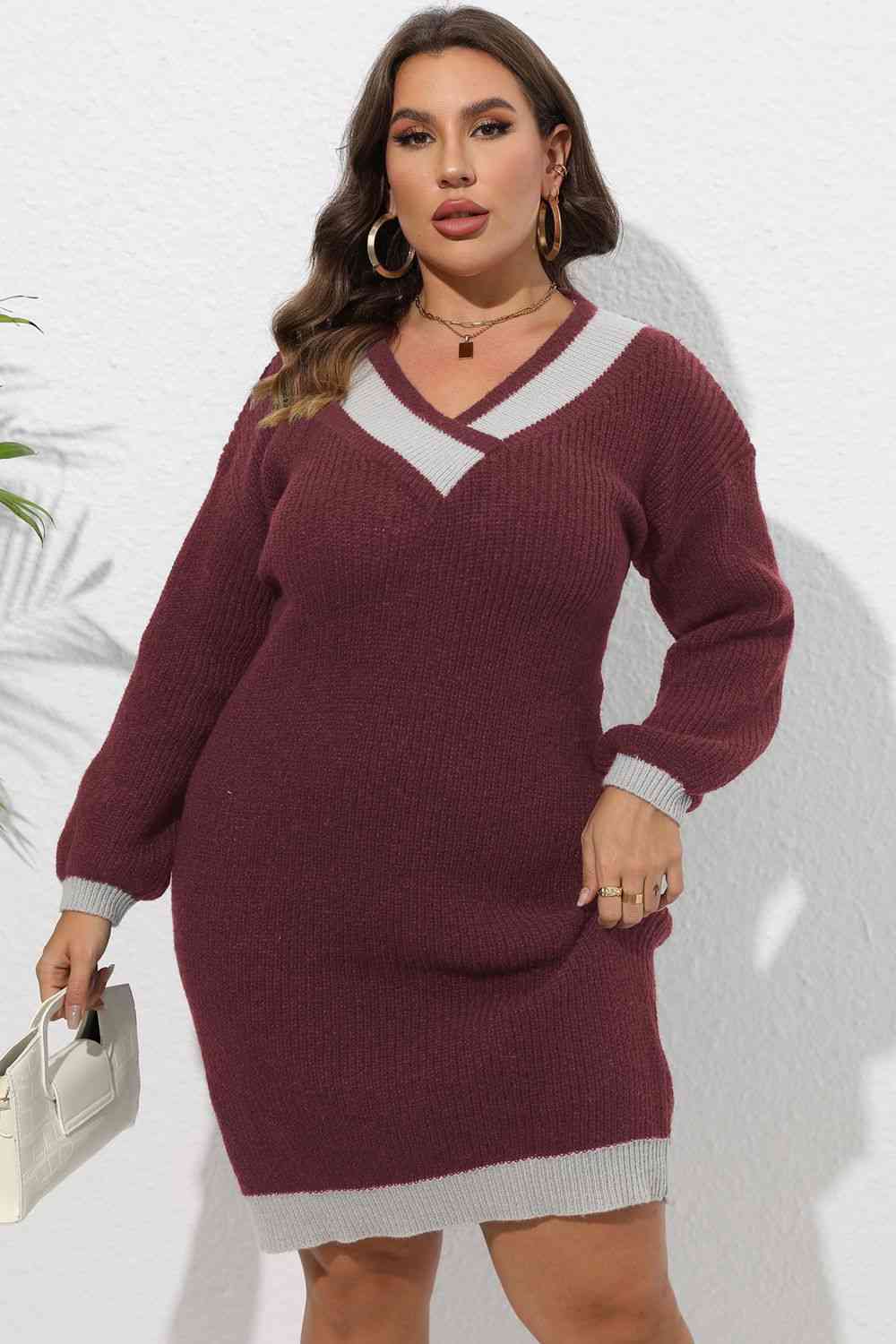 Plus Size Long Sleeve Sweater Dress 