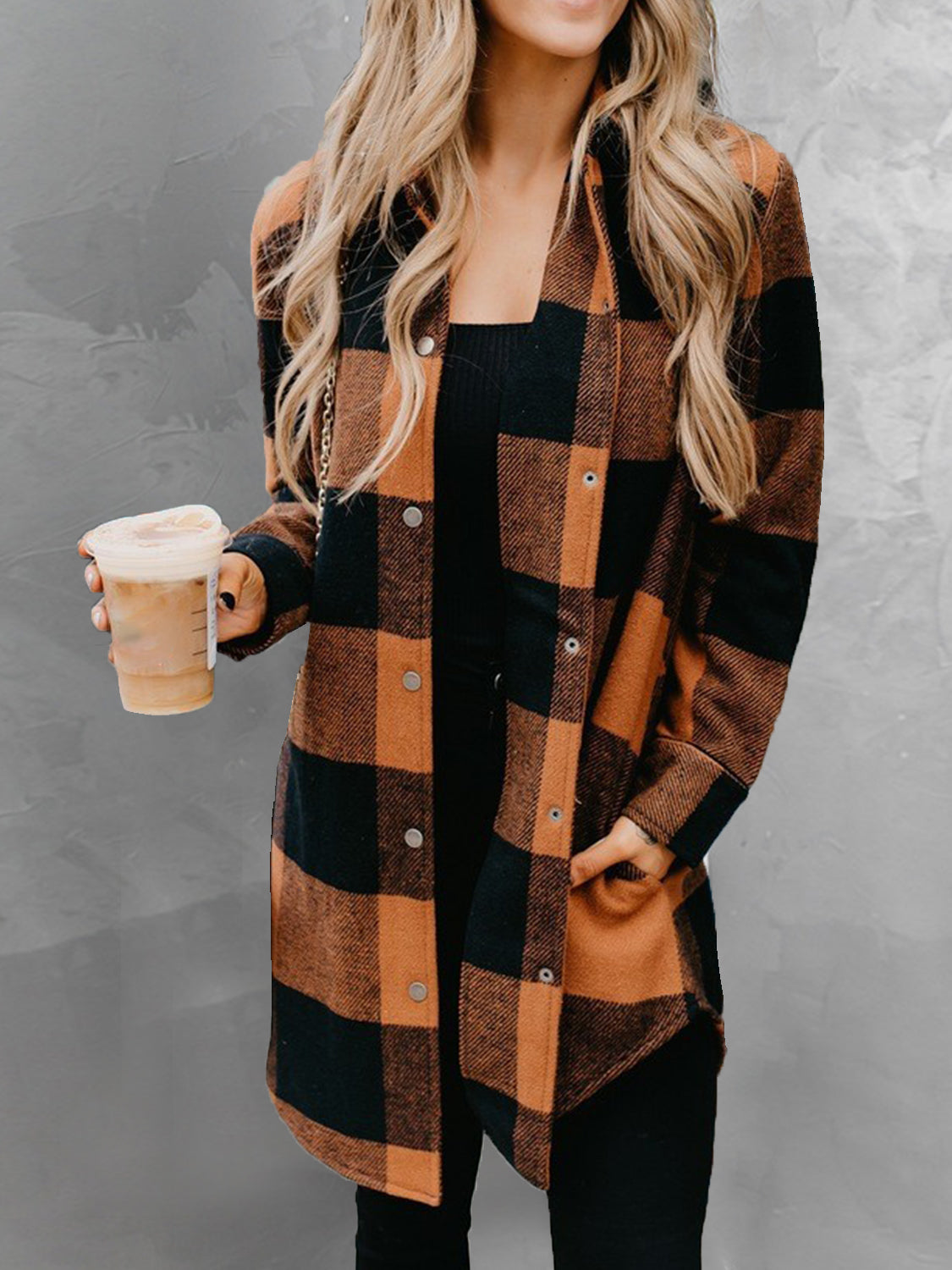 Plaid Snap Down Long Sleeve Jacket 