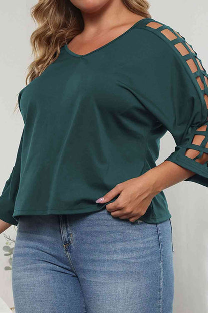 Plus Size Cutout Three-Quarter Sleeve Blouse