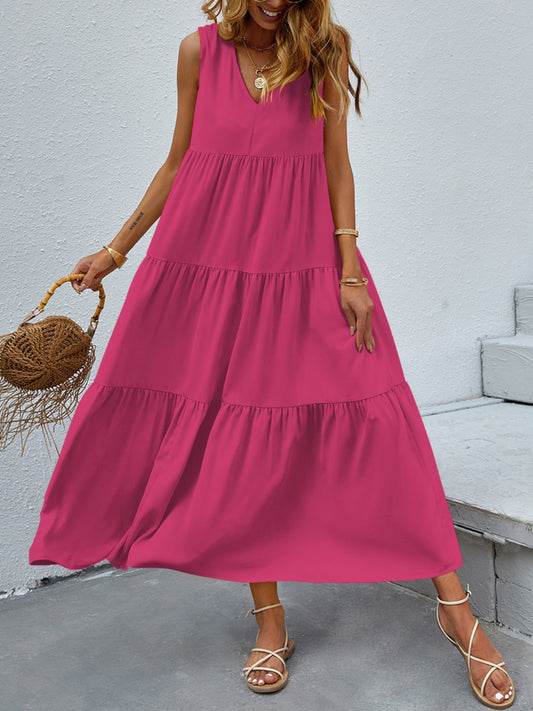 Tiered V-Neck Sleeve Dress - Babbazon prom dress