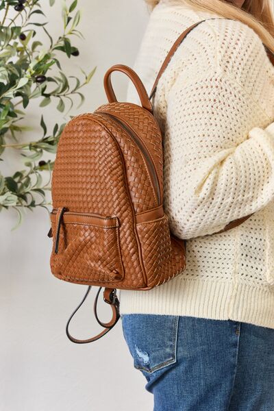 SHOMICO PU Leather Woven Backpack 